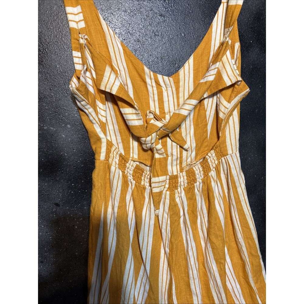Cali 1850 Mustard Yellow & White Striped Romper Linen Blend Sz S Jumpsuit tie - Picture 5 of 6